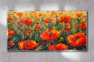Schilderij op glas Een bloemenweide in tinten oranje