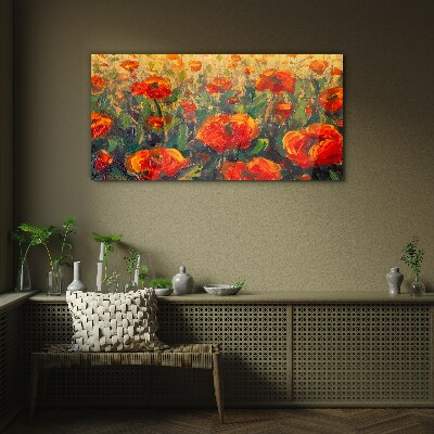 Schilderij op glas Een bloemenweide in tinten oranje
