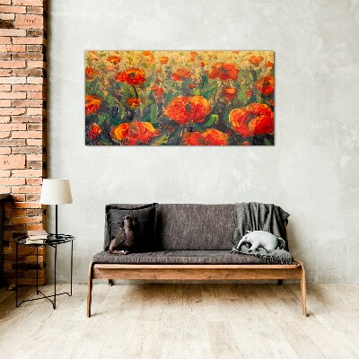 Schilderij op glas Een bloemenweide in tinten oranje