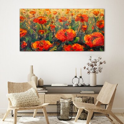 Schilderij op glas Een bloemenweide in tinten oranje