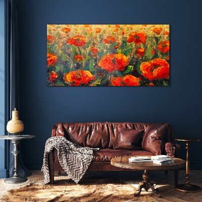 Schilderij op glas Een bloemenweide in tinten oranje