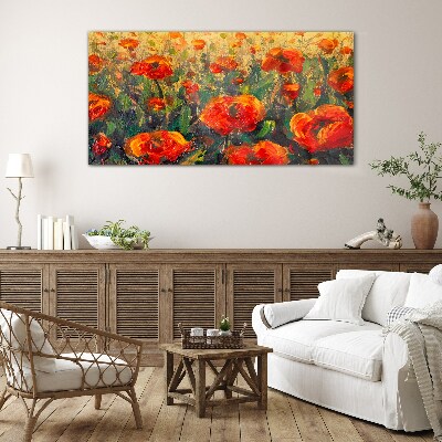 Schilderij op glas Een bloemenweide in tinten oranje