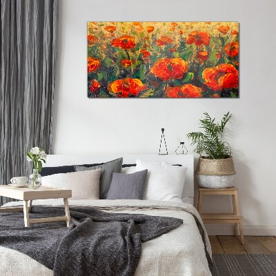 Schilderij op glas Een bloemenweide in tinten oranje