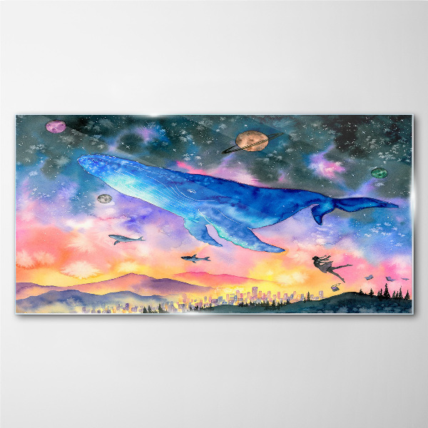 Foto op glas De ruimtereis van de walvis