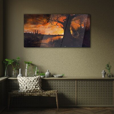 Glas foto Gouden uur aan het meer