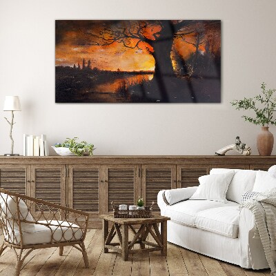 Glas foto Gouden uur aan het meer