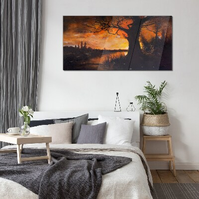 Glas foto Gouden uur aan het meer