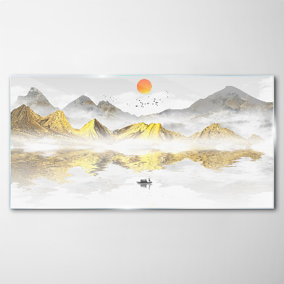 Schilderij op glas Gouden bergen in het ochtendlicht
