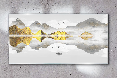 Foto op glas Gouden bergen in mystieke weerspiegeling