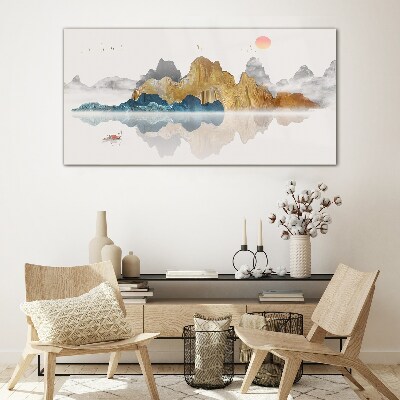 Glas foto Rustig berglandschap met een boot