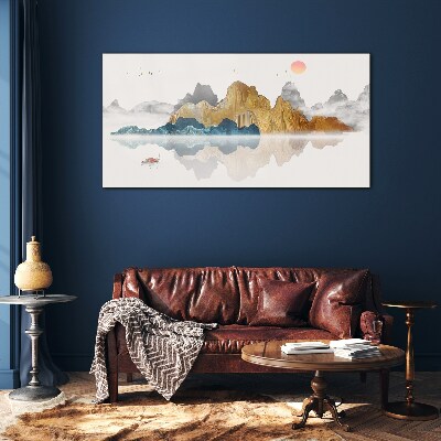 Glas foto Rustig berglandschap met een boot