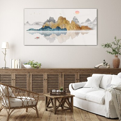 Glas foto Rustig berglandschap met een boot