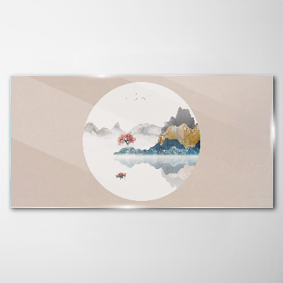 Schilderij op glas Een vredig landschap in een cirkel