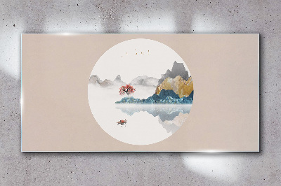 Schilderij op glas Een vredig landschap in een cirkel