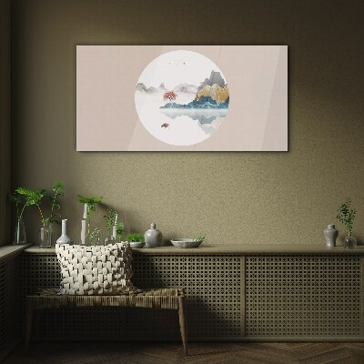 Schilderij op glas Een vredig landschap in een cirkel