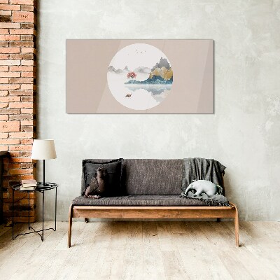 Schilderij op glas Een vredig landschap in een cirkel