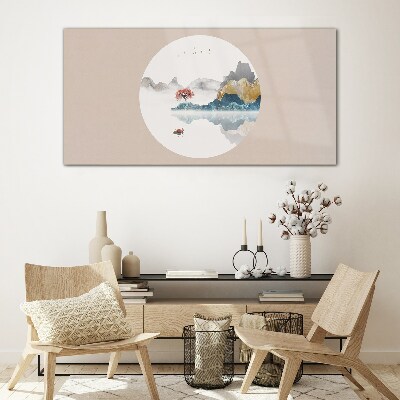 Schilderij op glas Een vredig landschap in een cirkel