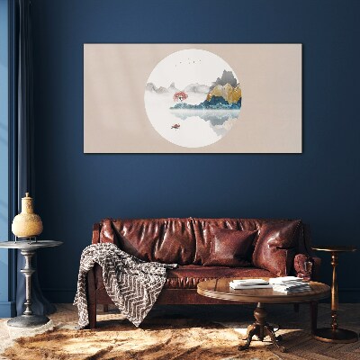 Schilderij op glas Een vredig landschap in een cirkel