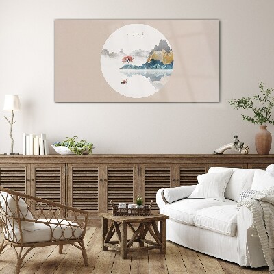 Schilderij op glas Een vredig landschap in een cirkel