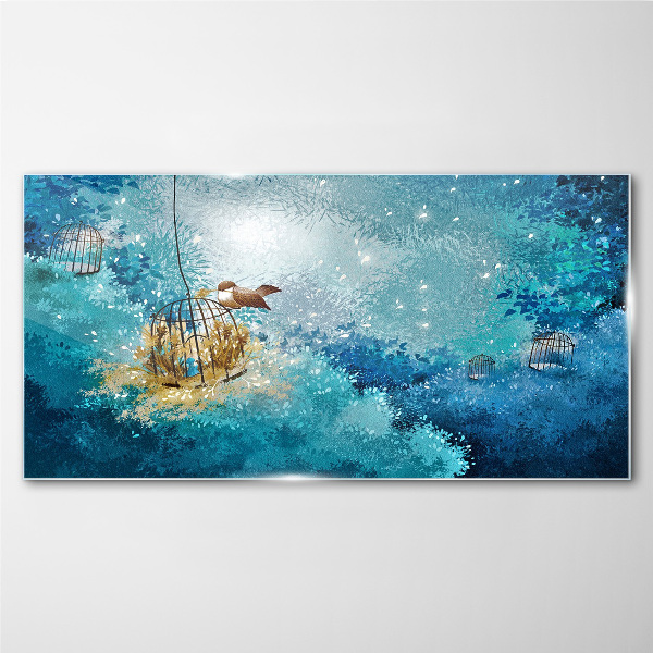 Glas foto Een kooivogel tegen de lucht