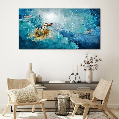 Glas foto Een kooivogel tegen de lucht