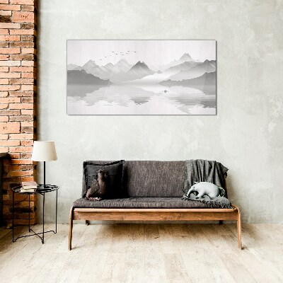 Schilderij op glas Een rustig berglandschap in monochroom