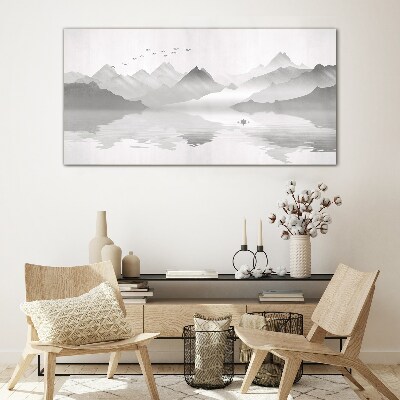 Schilderij op glas Een rustig berglandschap in monochroom