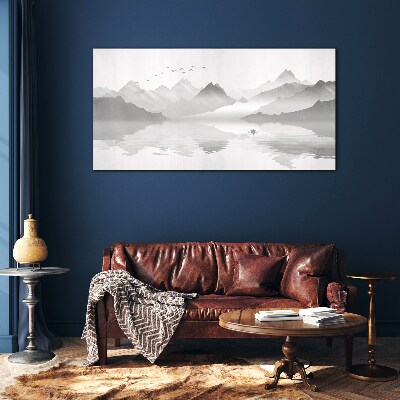 Schilderij op glas Een rustig berglandschap in monochroom