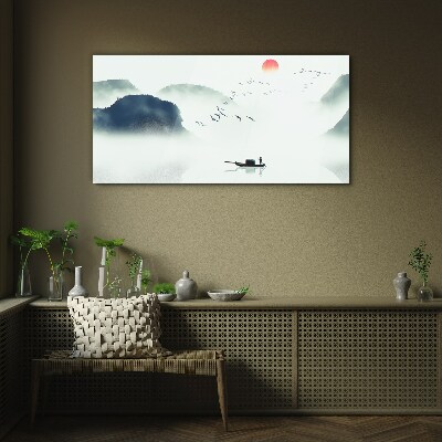 Foto op glas Een rustige ochtend aan het meer