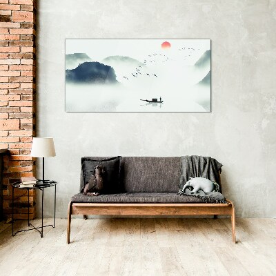 Foto op glas Een rustige ochtend aan het meer