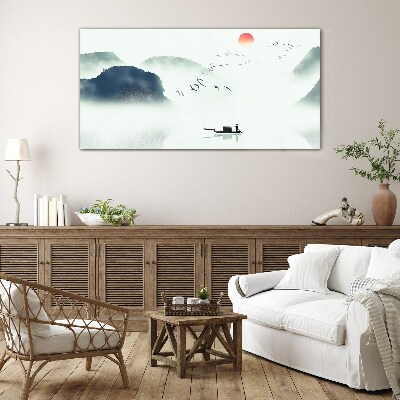 Foto op glas Een rustige ochtend aan het meer