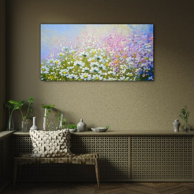 Glas foto Bloemenlandschap in pastelkleuren