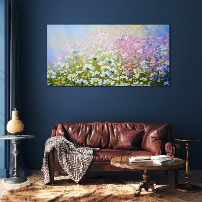 Glas foto Bloemenlandschap in pastelkleuren