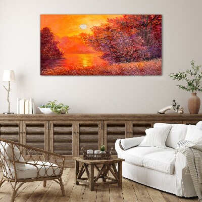 Schilderij op glas Gouden uur aan het meer