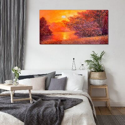 Schilderij op glas Gouden uur aan het meer