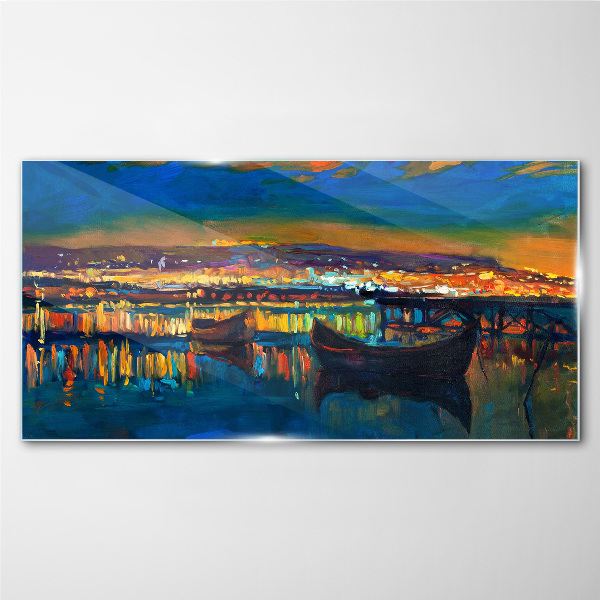 Foto op glas De baai in de gloed van de zonsondergang