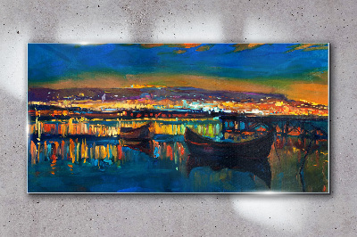 Foto op glas De baai in de gloed van de zonsondergang