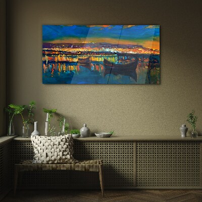 Foto op glas De baai in de gloed van de zonsondergang