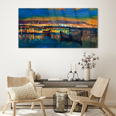 Foto op glas De baai in de gloed van de zonsondergang