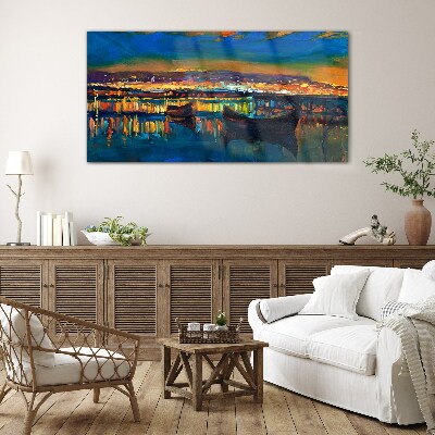 Foto op glas De baai in de gloed van de zonsondergang