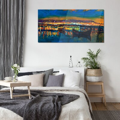 Foto op glas De baai in de gloed van de zonsondergang