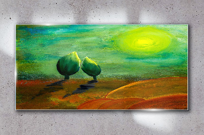 Schilderij op glas Groene bomen in het zonlicht