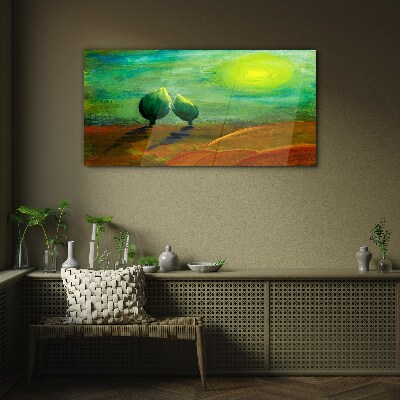 Schilderij op glas Groene bomen in het zonlicht