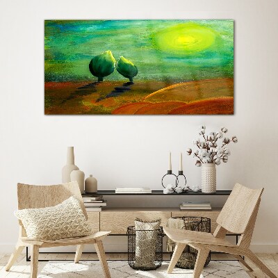 Schilderij op glas Groene bomen in het zonlicht