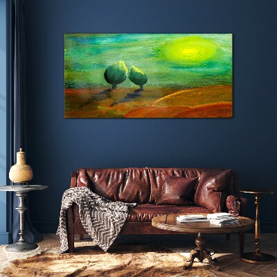 Schilderij op glas Groene bomen in het zonlicht