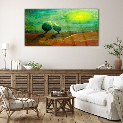 Schilderij op glas Groene bomen in het zonlicht