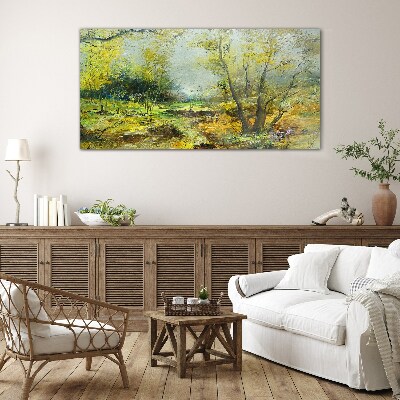 Glas foto Lentelandschap met bomen