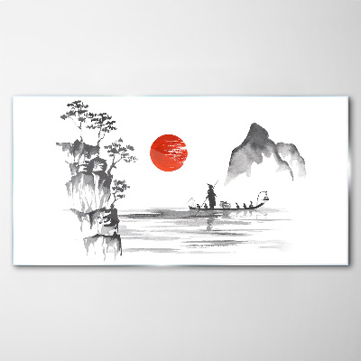 Schilderij op glas Een rustige ochtend aan de rivier