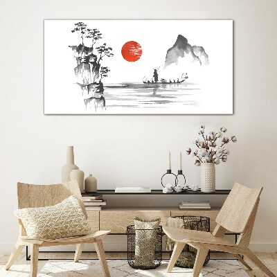 Schilderij op glas Een rustige ochtend aan de rivier