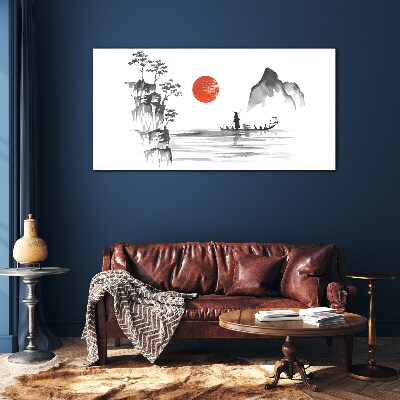 Schilderij op glas Een rustige ochtend aan de rivier